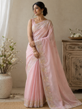 Mal Cotton Saree with Kora Embroidery Border - Blush Pink