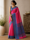 Tussar Silk Saree (Skirt Border) Rani Pink body