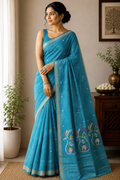 Cotton Jamdani Saree - Turquoise Blue