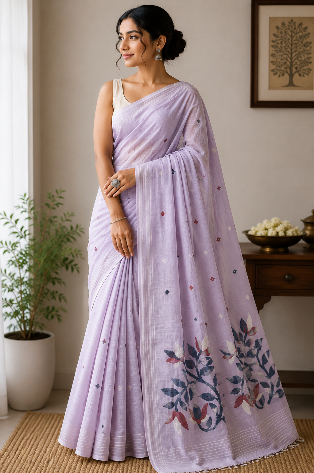 Cotton Jamdani Saree - Lavender Mist