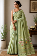 Cotton Jamdani Saree - Pastel Pistachio Green