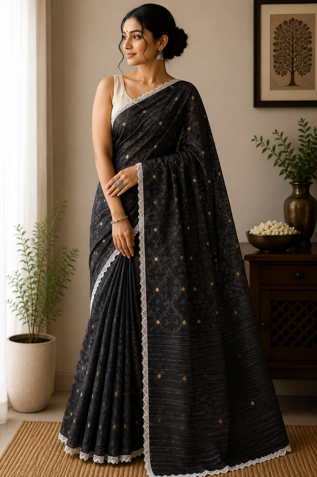 Resham by Cotton Silk Saree - Black body