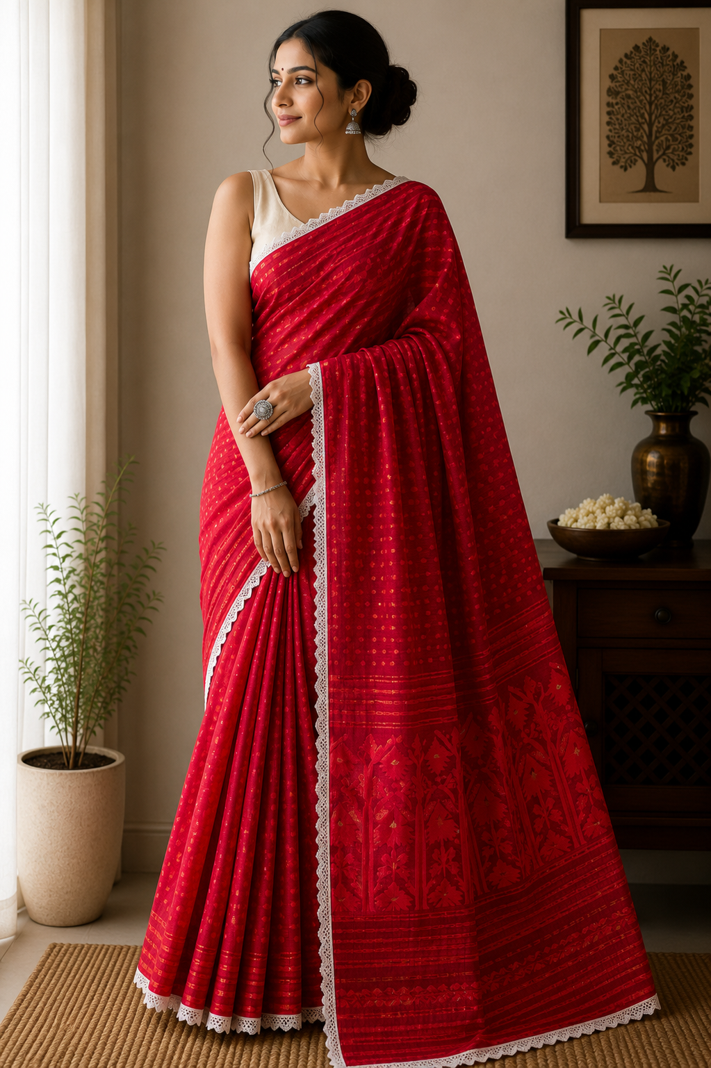 Resham by Cotton Silk Saree - Crimson Red