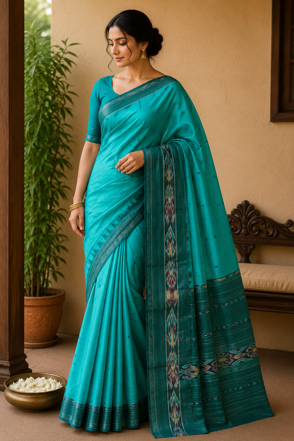 Tussar Silk Saree with Kotki Weave - Teal Green