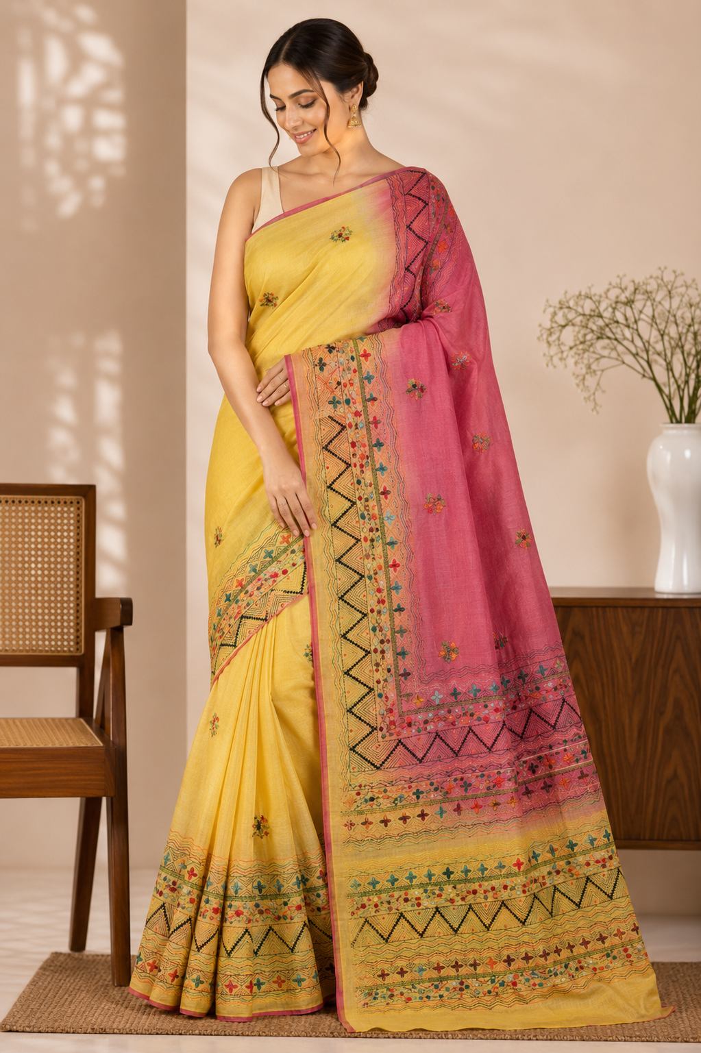 Pure Bhagalpuri Silk Saree with Authentic Lambani Hand Embroidery