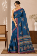 Handwoven Khadi Cotton Saree with Floral Kantha-Inspired Motifs