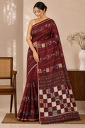 Handwoven Cotton Khesh Saree with Traditional Appliqué Work