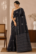 Pure Khadi Khesh Saree with Hand Kantha Embroidery – Black