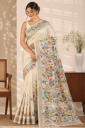 Pure Tussar Silk Saree with All-Over Hand Kantha Embroidery – Gram Bangla Collection