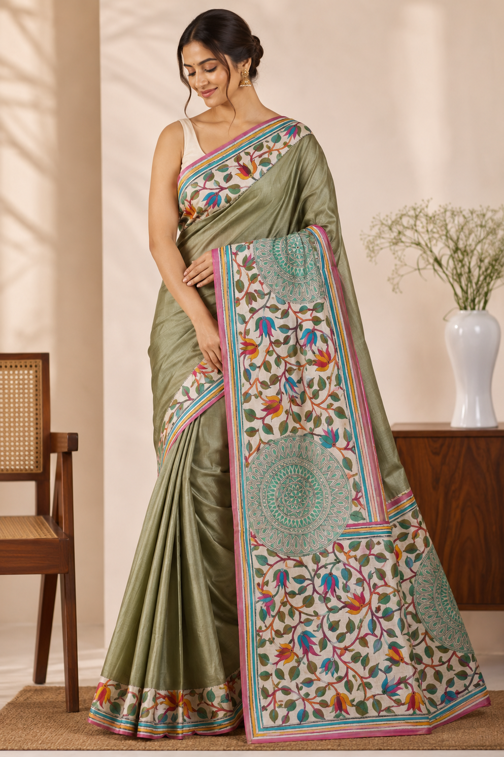 Hand Embroidery Reverse Kantha on Gachi by Gachi Tussar Silk from Bengal