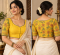 Mustard Yellow Cotton Kantha Blouse