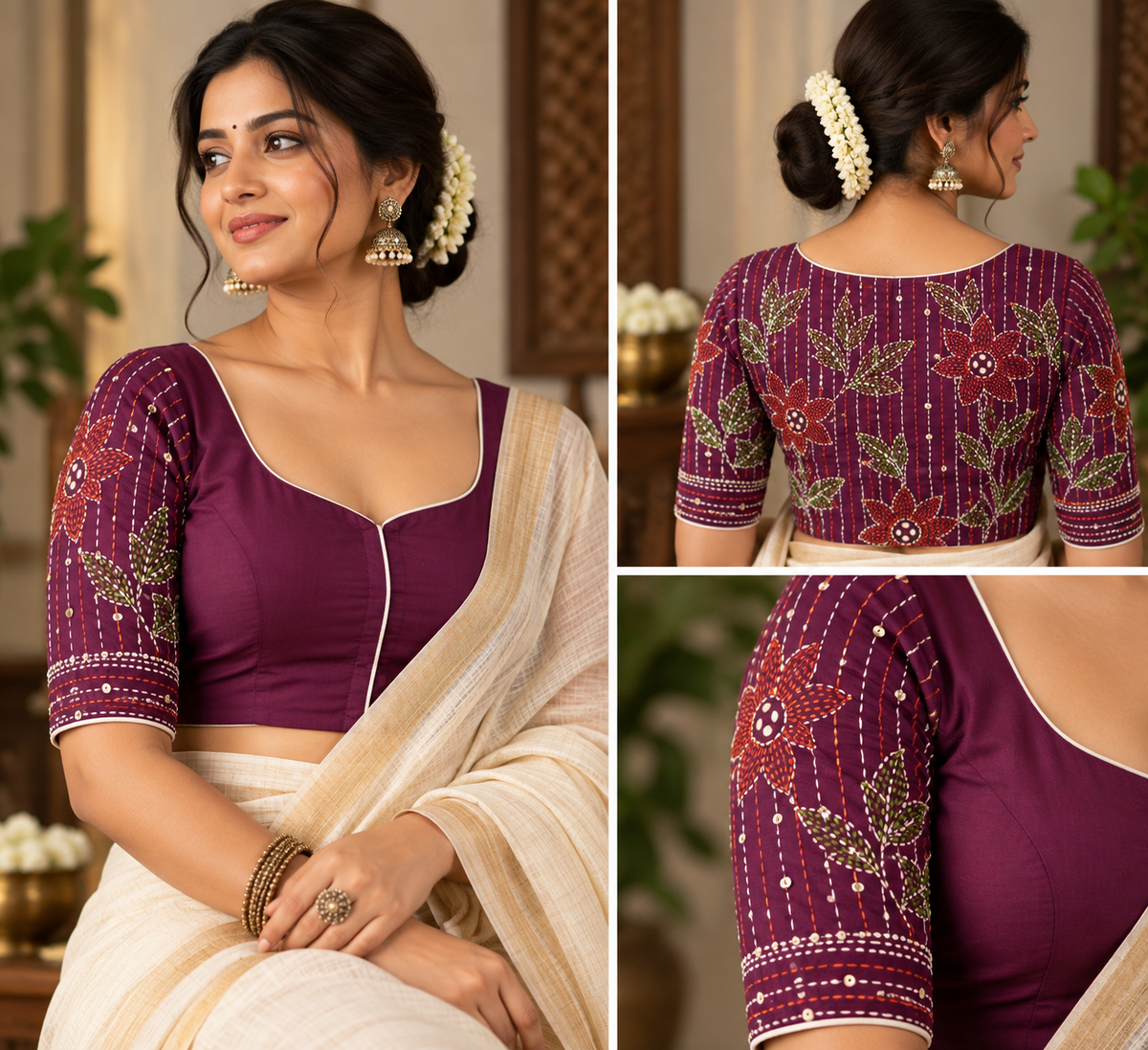 Wine Purple Cotton Kantha Blouse