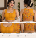 Mustard Yellow Cotton Kantha Padded Sleeveless Blouse