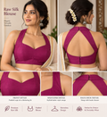 Dark Purple Raw Silk Plain Padded Sleeveless Blouse
