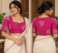 Pink Cotton Cross-Stitch Embroidered Blouse with Sleeves
