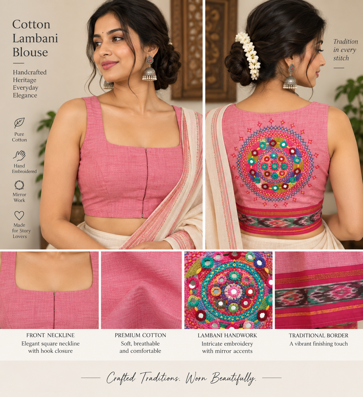 Pink Cotton Sleeveless Lambani Blouse