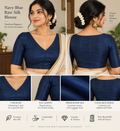 Navy Blue Raw Silk V-Neck Blouse