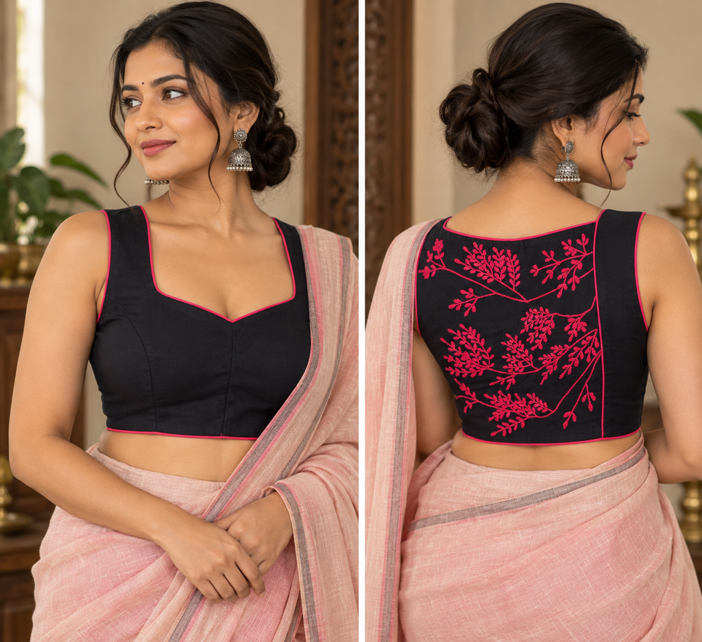 Black Khadi Cotton Razor-Cut Sleeveless Blouse