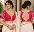 Red Jamdani Padded Half-Sleeve Blouse