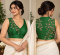 Green Silk Hand-Embroidered Beaded Sleeveless Blouse