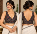 Black Modal Silk Ajrakh-Print Padded Sleeveless Blouse