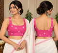 Pink Stretchable Cotton Jamdani Padded Sleeveless Blouse