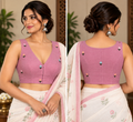Onion Pink Cotton Hand-Embroidered Padded Sleeveless Blouse