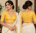Light Yellow Raw Silk Padded Half-Sleeve Blouse