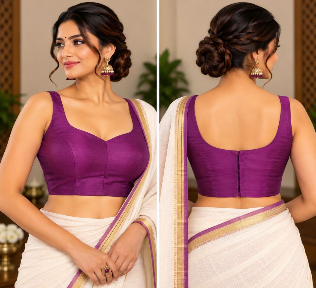 Raw Silk Purple Sleeveless Padded Blouse