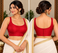 Padded Raw Silk Red Sleeveless Blouse