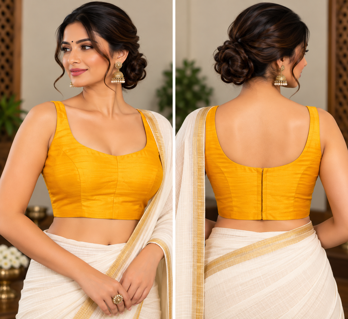 Chrome Yellow Raw Silk Sleeveless Blouse