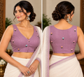 Dusty Mauve Cotton Hand Embroidered V-Neck Sleeveless Blouse