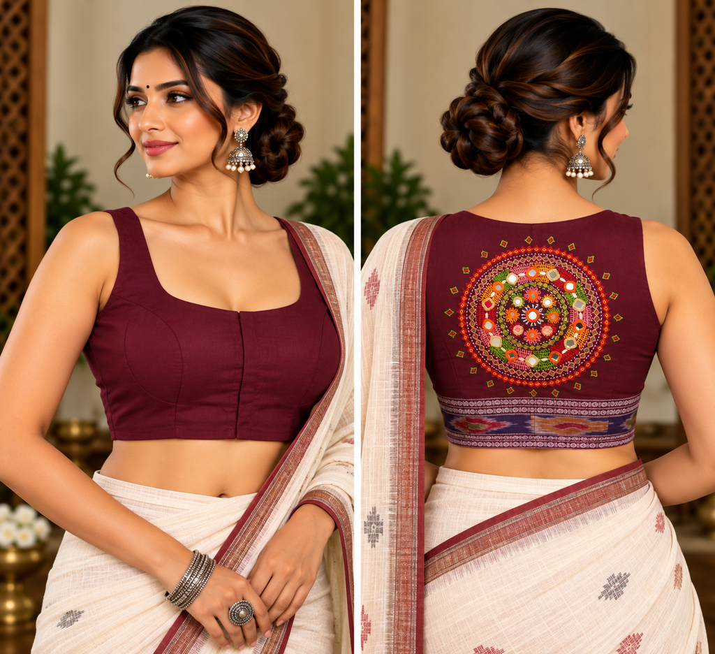 Cotton Sleeveless Lambani Padded Blouse - Maroon