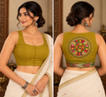Mustard Olive Cotton Sleeveless Lambani Blouse