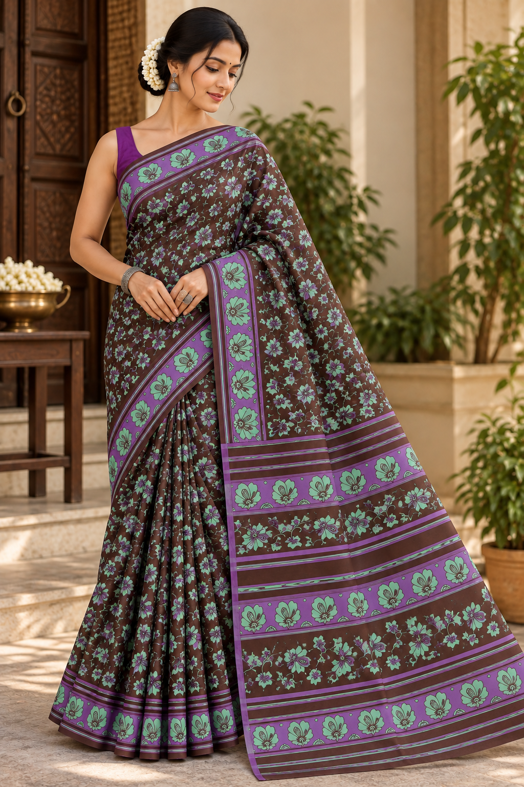 Coffee Brown Pure Silk Saree with Peacock Pallu