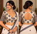 White Modal Ajrakh-Inspired Padded Blouse with Oval-Cut Back