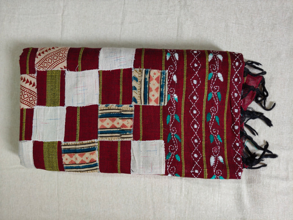 Handwoven Cotton Khesh Saree with Traditional Appliqué Work
