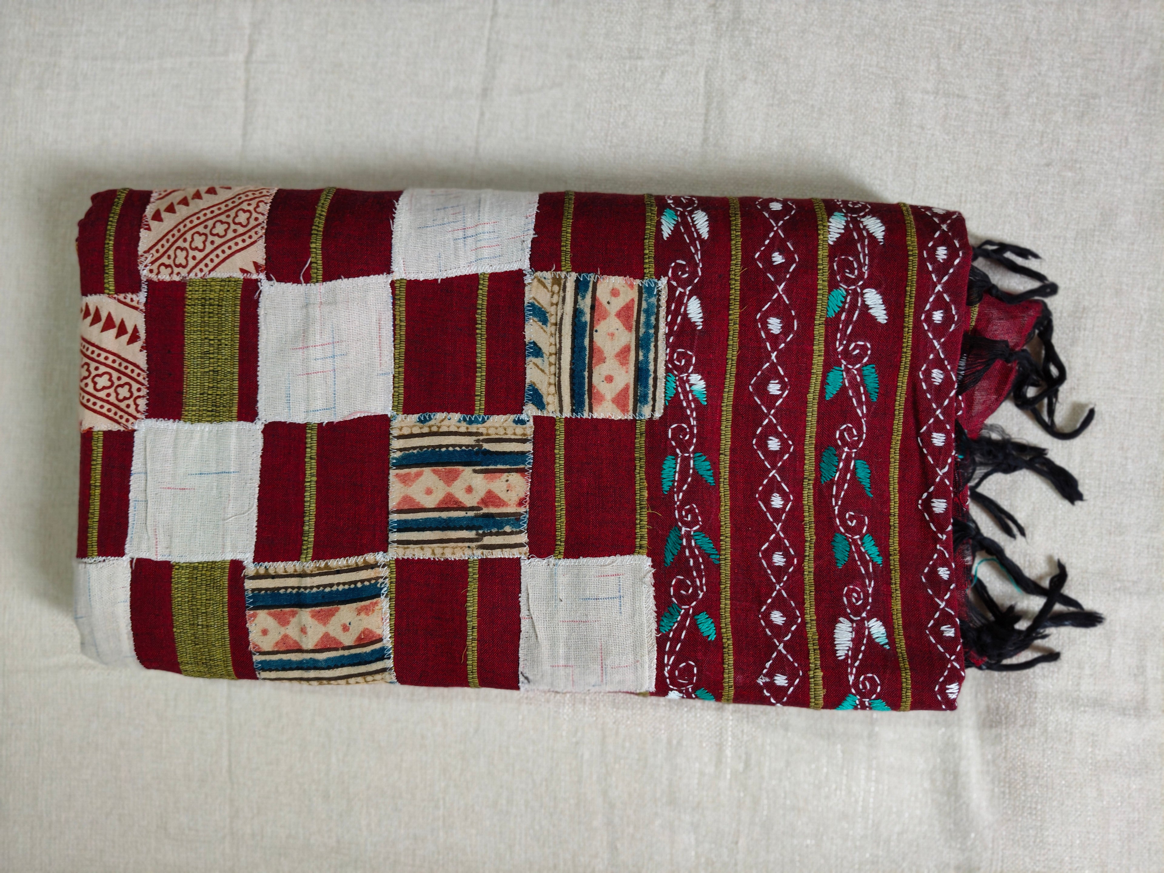 Handwoven Cotton Khesh Saree with Traditional Appliqué Work