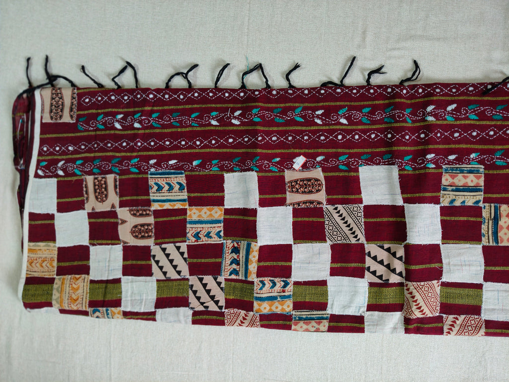 Handwoven Cotton Khesh Saree with Traditional Appliqué Work