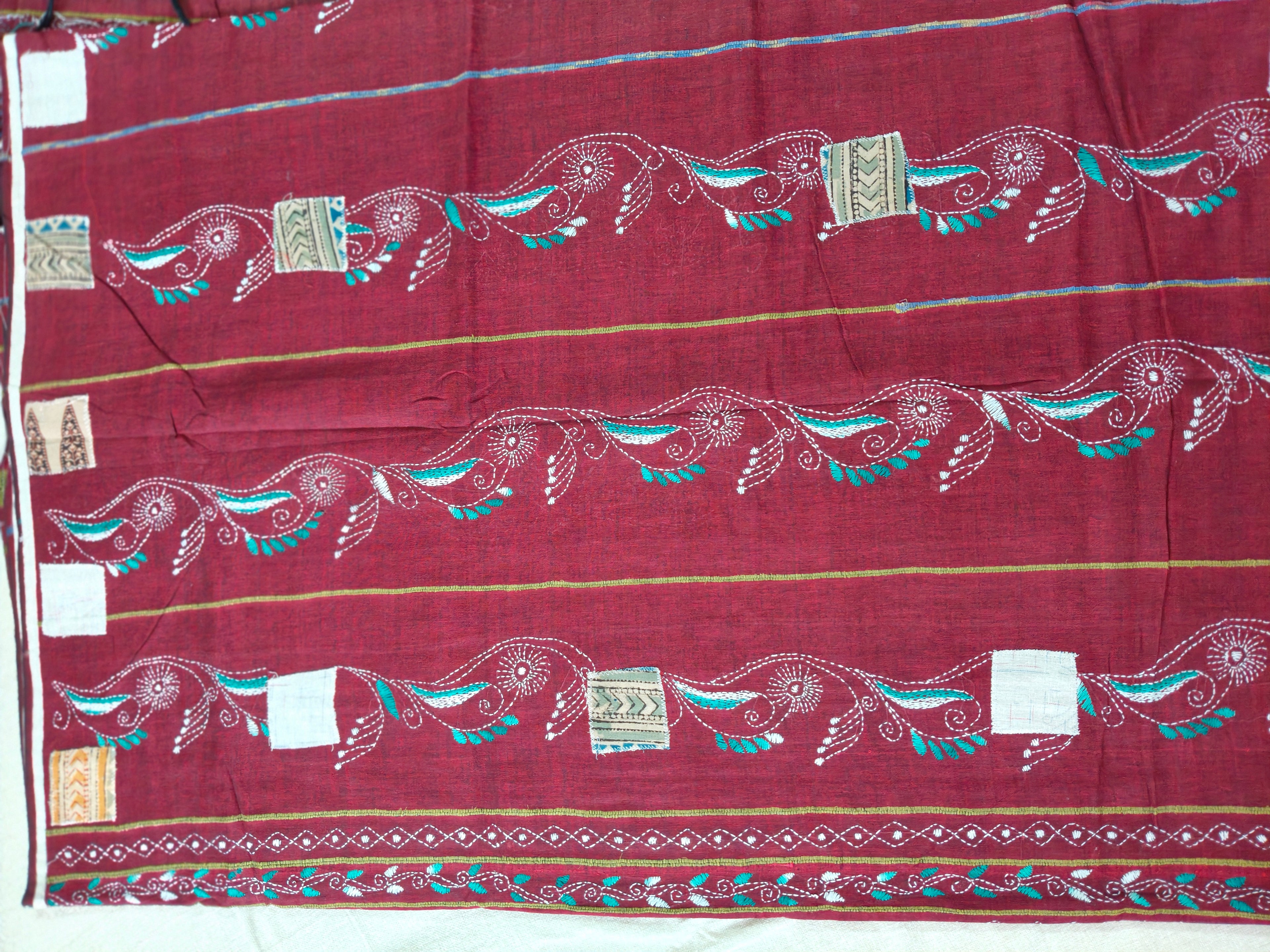 Handwoven Cotton Khesh Saree with Traditional Appliqué Work