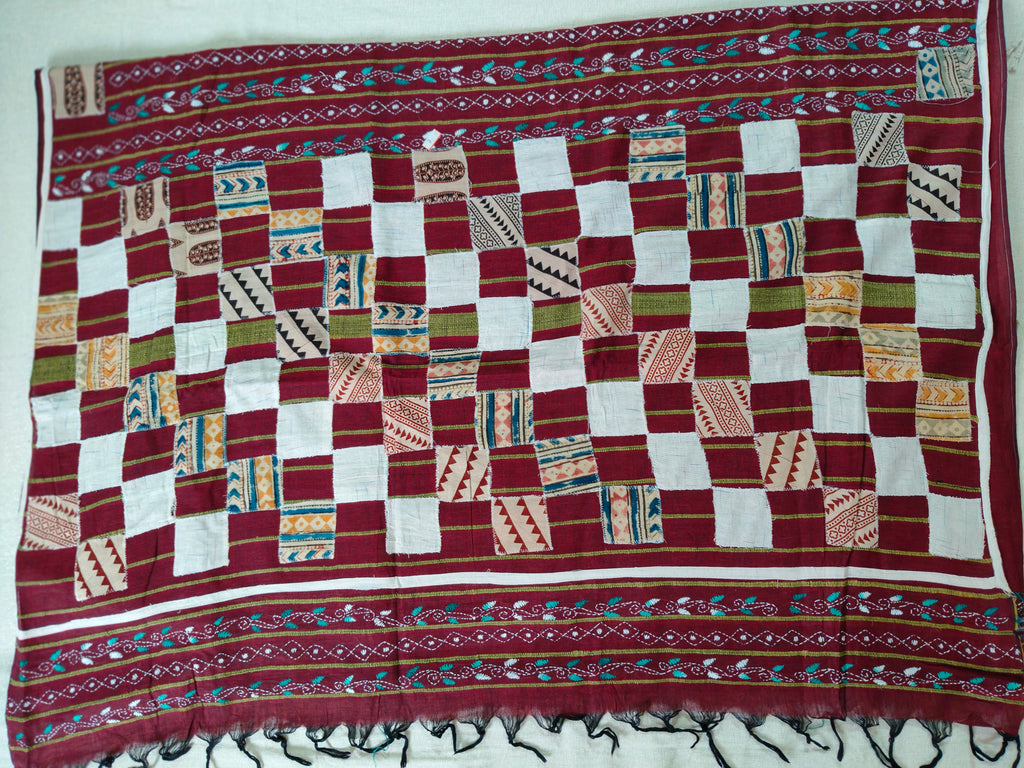 Handwoven Cotton Khesh Saree with Traditional Appliqué Work