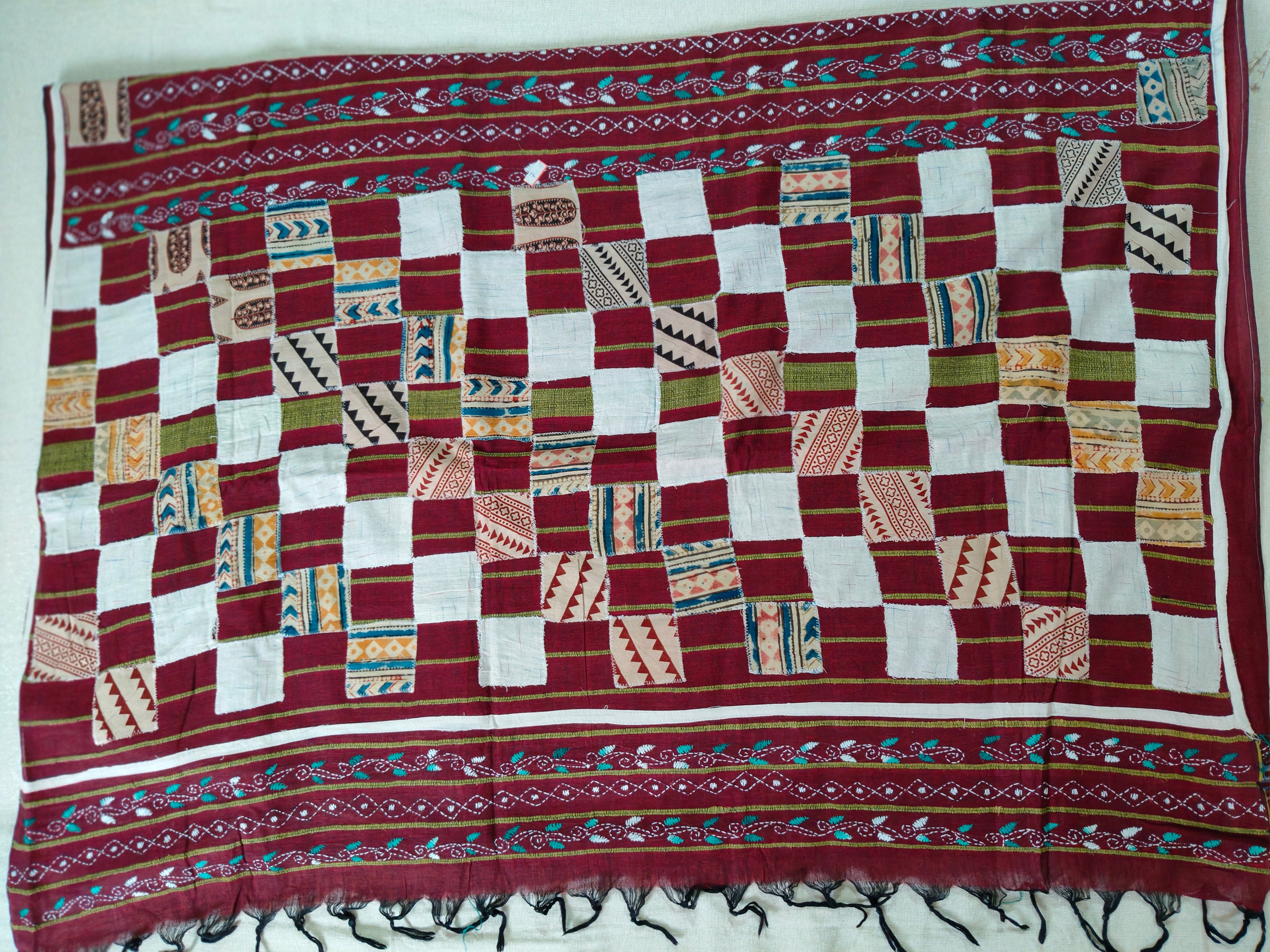 Handwoven Cotton Khesh Saree with Traditional Appliqué Work