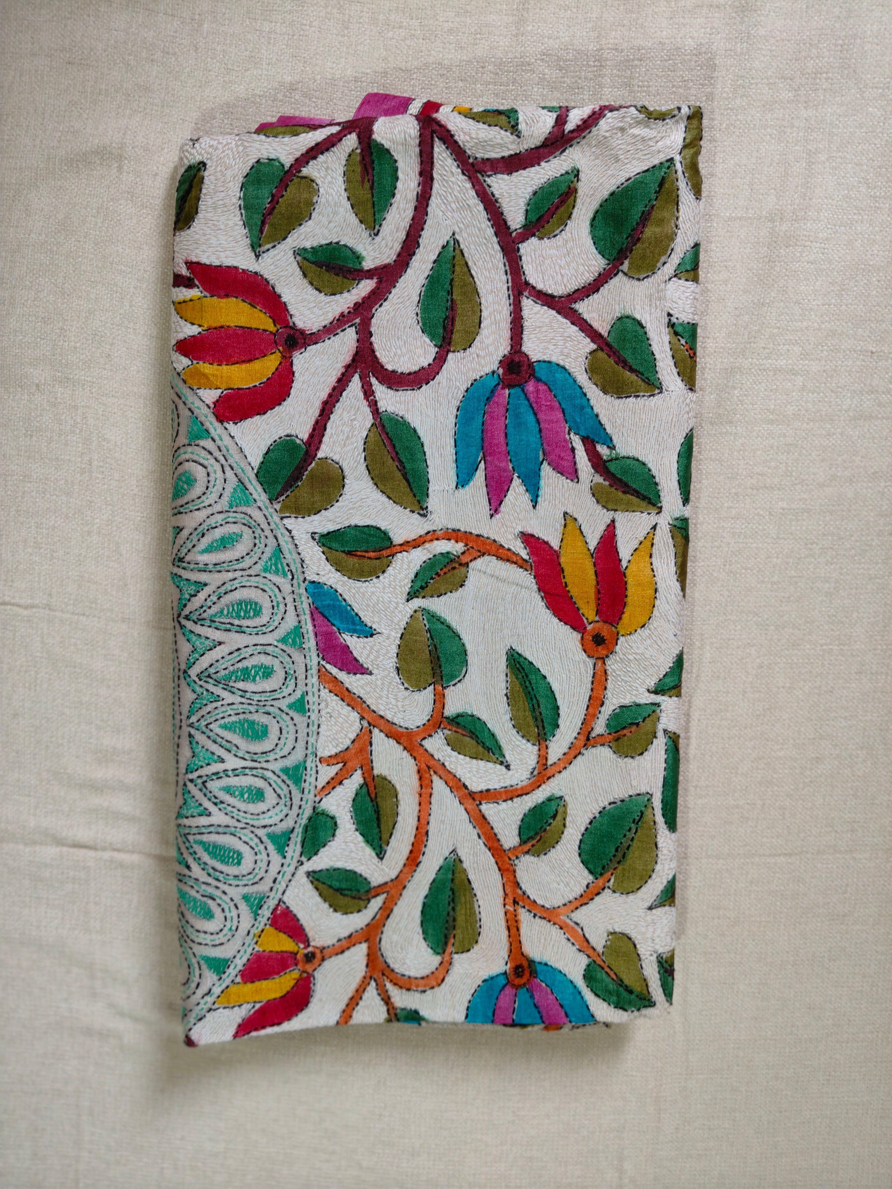 Hand Embroidery Reverse Kantha on Gachi by Gachi Tussar Silk from Bengal
