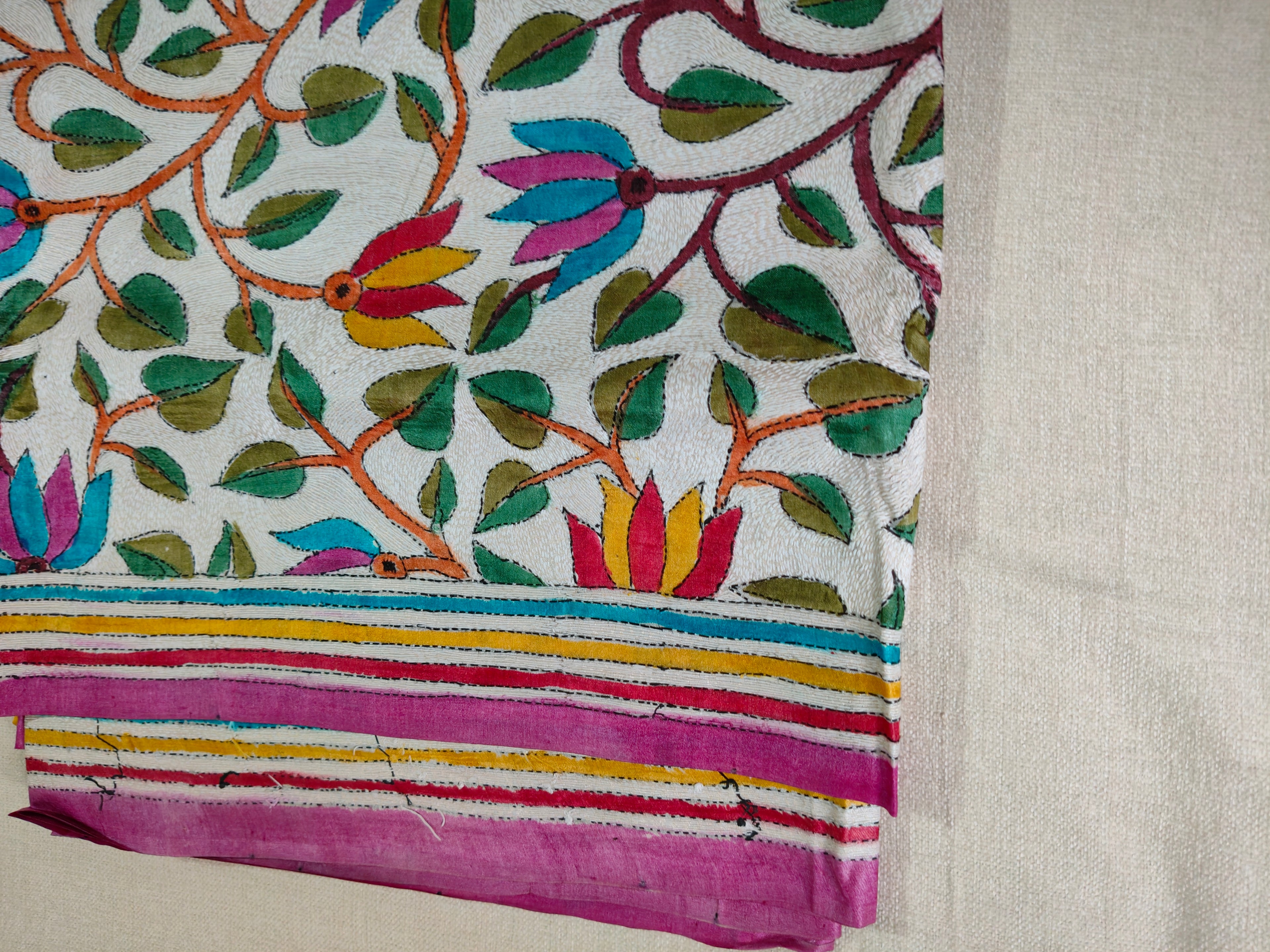 Hand Embroidery Reverse Kantha on Gachi by Gachi Tussar Silk from Bengal