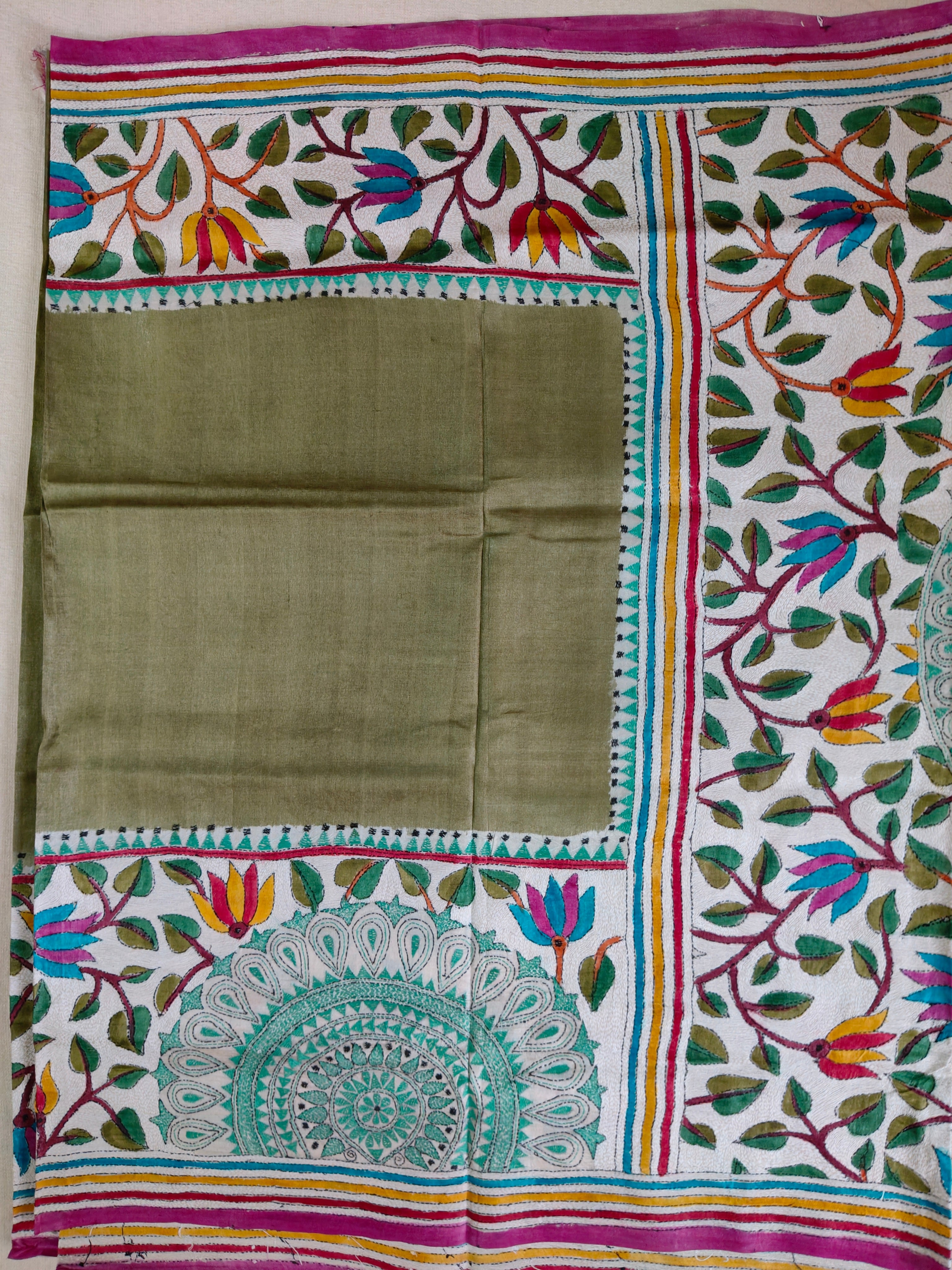 Hand Embroidery Reverse Kantha on Gachi by Gachi Tussar Silk from Bengal