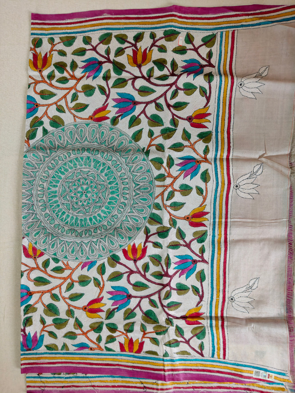 Hand Embroidery Reverse Kantha on Gachi by Gachi Tussar Silk from Bengal