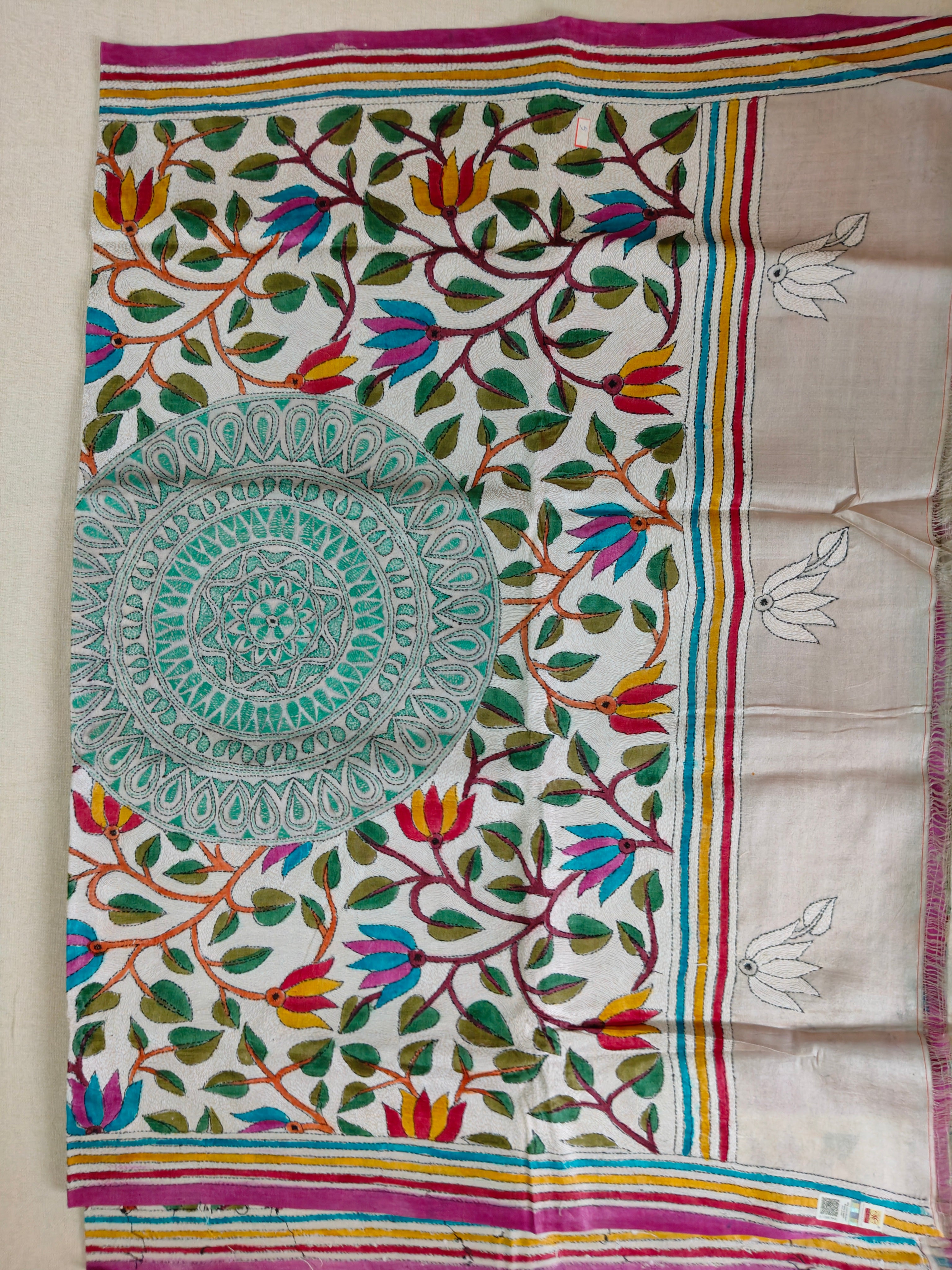 Hand Embroidery Reverse Kantha on Gachi by Gachi Tussar Silk from Bengal