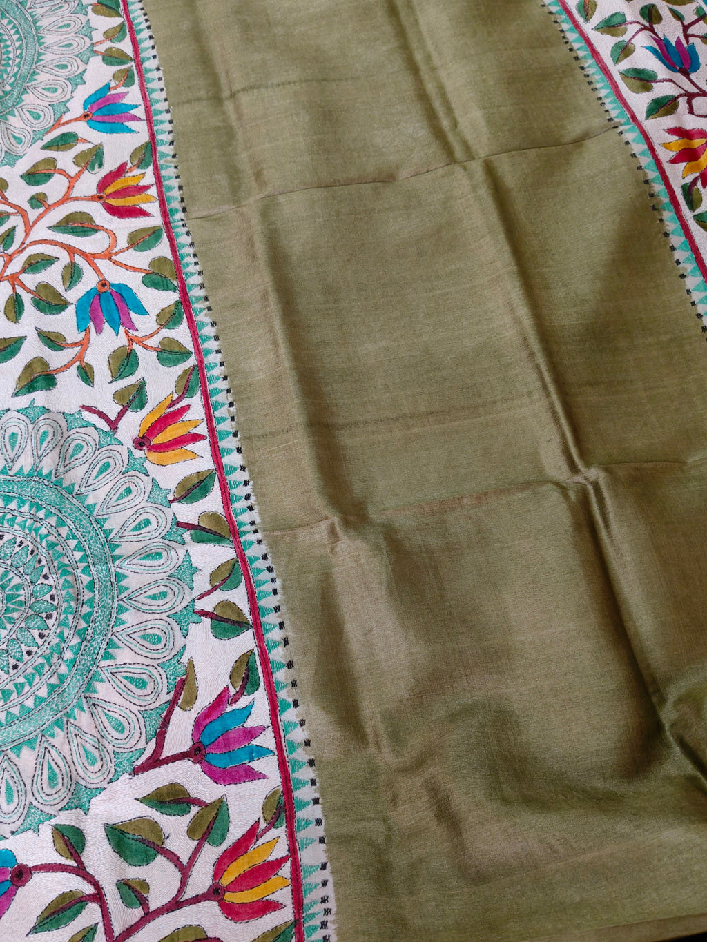 Hand Embroidery Reverse Kantha on Gachi by Gachi Tussar Silk from Bengal