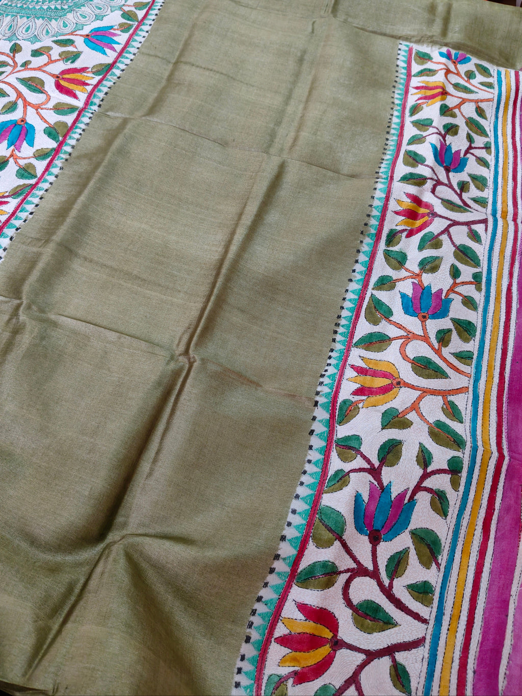 Hand Embroidery Reverse Kantha on Gachi by Gachi Tussar Silk from Bengal