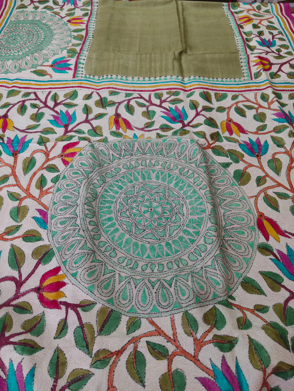 Hand Embroidery Reverse Kantha on Gachi by Gachi Tussar Silk from Bengal